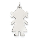 Sterling Silver Rhod-plated Eng. Girl Polished Front/Satin Back Disc Charm